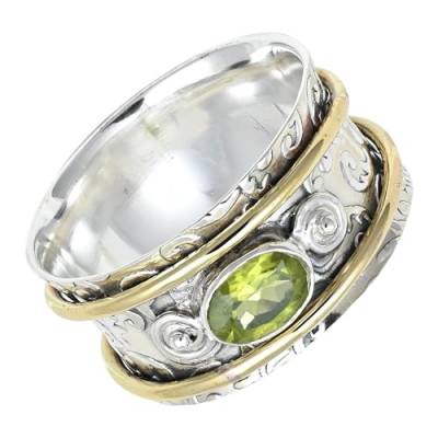 SILVERNROCK Peridot Edelstein-Spinnerring für Herren und Damen 925er-Sterlingsilber Spinnerring Geschenkartikel handgefertigter Schmuck ERG-1212A_55 (17.5) von SILVERNROCK