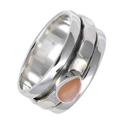 SILVERNROCK Pfirsich-Mondstein Edelstein-Spinnerring aus 925er Sterlingsilber Spinnerring für Herren und Damen alle Größen handgefertigter Schmuck E141J_57 (18.1) von SILVERNROCK