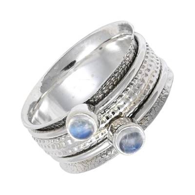 SILVERNROCK Regenbogenmondstein Edelstein-Spinnerring für Herren und Damen 925er-Sterlingsilber Spinnerring Geschenkartikel handgefertigter Schmuck E149E_58 (18.5) von SILVERNROCK