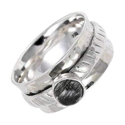 SILVERNROCK Rutilquarz Spinner-Ring 925er Sterlingsilber Spinner-Ring für Männer und Frauen Spinner-Ring alle Größen Geschenke Schmuck E144M_70 (22.3) von SILVERNROCK