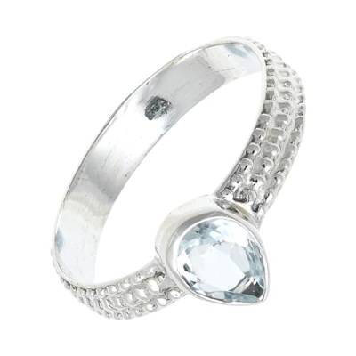 SILVERNROCK Weißer Topas Edelstein 925 Sterling Silber Bandring Herren- und Damenbandring Alle Größen Geschenkartikel Handgefertigter Schmuck ERG-130M_52 (16.6) von SILVERNROCK