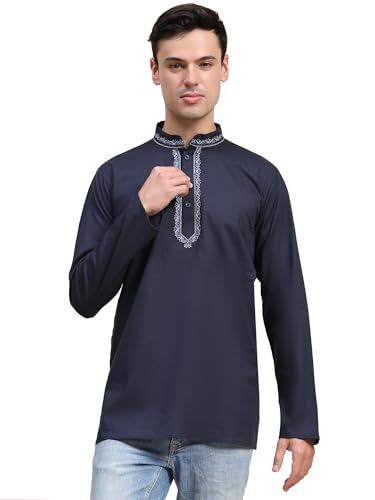 SKAVIJ Herrenhemd - Baumwollkurta - bestickte Freizeithemden Blau XL von SKAVIJ