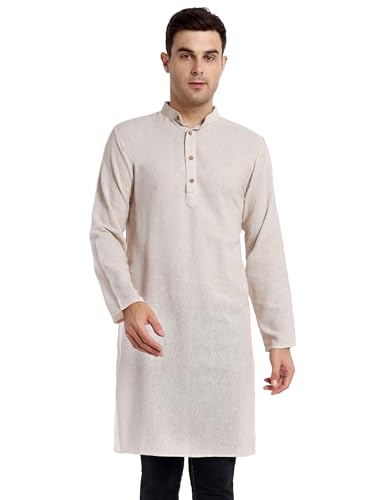 SKAVIJ Herren Baumwolle Lang Kurta Zwanglos Shirt - Nicht-Gerade Weiss M von SKAVIJ