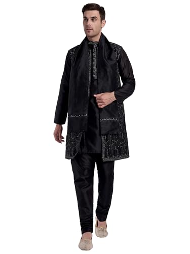 SKAVIJ Kurta Pyjama Jacke und Dupatta 4 Stück Hochzeit Party Kleid (Dunkelgrau, L) von SKAVIJ