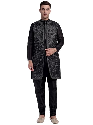 SKAVIJ Kurta Pyjama Jacke und Dupatta 4 Stück Hochzeit Party Kleid (Dunkelgrau, S) von SKAVIJ