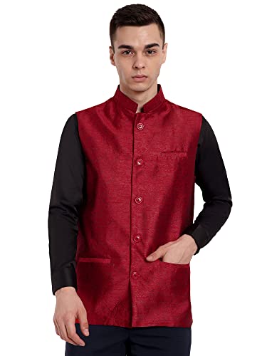 SKAVIJ Men's Jacket Art Silk Clean Light Basic Vest With Pockets(Rot, XL) von SKAVIJ