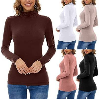 Kazak Long Sleeve Shirt Women Langarmshirt Einfarbig Eng Rollkragen Elegant Dünne Rollkragenpullover Turtleneck Weich Weicher Rollkragenshirt Unterhemd Thermoshirt von SKFLABOOF