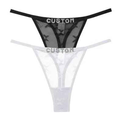 Sexy Tanga Für Frauen – Sexy 2-Teiliges Set Aus Einfarbiger, Perspektivischer Spitze, Weicher, Niedrig Taillierter Tanga, Personalisierbar Mit Strass-Buchstaben, Individueller Name, Ausgehöhlte von SMBHIAON