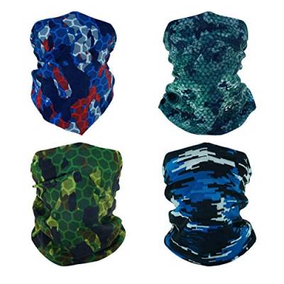 SMEHCF 4 Multifunktionstuch Gesichtsmaske Motorradmaske Sportmaske Sturmmaske Maske Halsmanschette Schal Bandana für Damen Herren Grün Blau Camo Tarnung Camouflage von SMEHCF