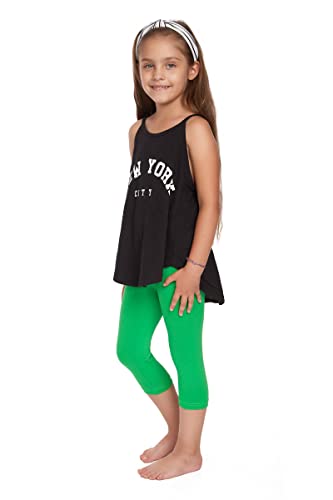 SOFTSAIL Leggings Mädchen 3/4 Capri Hose Aus Baumwolle Kinder Sporthose Tanzhose Atmungsaktiv Weich Elastisch Sport Grün 8 Jahre von SOFTSAIL