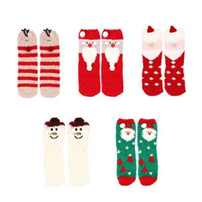 SOIMISS 5 Paar Kuschelsocken Damen | Socken Hausschuhe| weiche Flauschsocken | Bettsocken Weihnachts-Weihnachtsmann- und Elchmuster Socken von SOIMISS