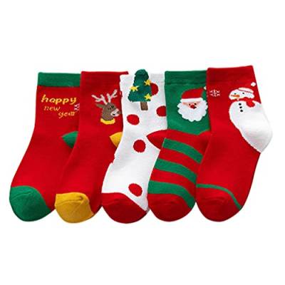 SOIMISS 5 Pairs Kind Weihnachten Socken Baumwolle Crew Socken Mid- Rohr Socken/ Bunte Kinder Cartoon Socken/ Weihnachten Geschenk Kid Socken für Kind Junge Mädchen von SOIMISS