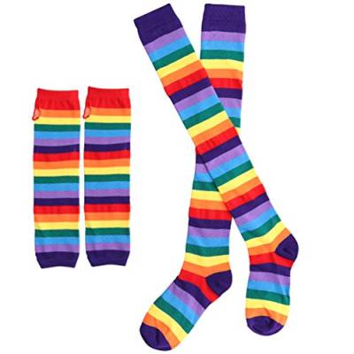 SOIMISS Regenbogen Gestreifte Socken Kniestrümpfe Armwärmer Fingerlose Handschuhe für Halloween Weihnachten von SOIMISS