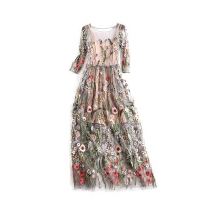SOIMISSFrauen langes Blumen- Besticktes Kleid Halbarm- Tüllkleid Elegantes, schmales Taillenkleid Größe XXLClothing von SOIMISS