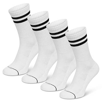 SOMEYOU 4 Paar Retro Tennissocken aus Bio-Baumwolle, Sportsocken mit Streifen Schwarz, Atmungsaktiv, für Damen und Herren, Größe 43-47 von SOMEYOU