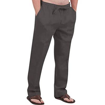 SOOUICKER Leinenhose Herren Slim Fit Sommerhose Herren Leicht Lang Jogginghose Herren Ohne Bund Unten Freizeithose Herren Lang Und Leicht Baumwolle Leinen Leinenhose Herren Yoga Elegant von SOOUICKER