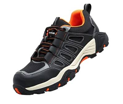 SPSHOOS Sicherheitsschuhe Herren Arbeitsschuhe Damen Leicht Atmungsaktive Schutzschuhe Stahlkappenschuhe rutschfeste Schwarz Orange 44 von SPSHOOS