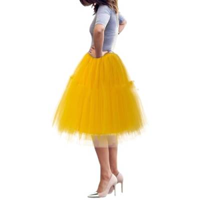 SRZYMJ Tüllrock Damen, Damen Tüllrock 50er Rockabilly Petticoat Tutu Unterrock Kurz Ballett Tanzkleid Ballkleid Abendkleid Gelegenheit Zubehör Petticoat Faltenrock Tüllrock Gelb von SRZYMJ