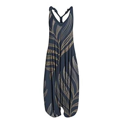 SSLLH Damen Jumpsuit Boho Lang Druck Overall Baggy Oversize Playsuit Aladinhose Ärmellos Vintage Sommerhose für Frauen Casual Lose Leichte Einteiler Romper Mädchen Sommeroverall Haremshose, Grau, XXL von SSLLH