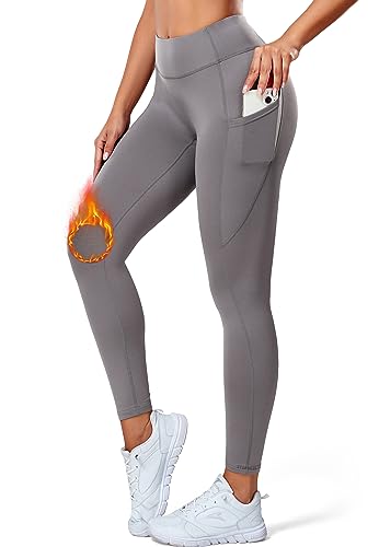 STARBILD Damen Sport Leggings Gefütterte Winter mit Taschen, Thermo Leggings Mit Rocker-Vlies Mittlerer Bund, Hose Warm Lang Fleece Yogahose Laufhose, E9870-Grau S von STARBILD