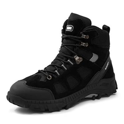 SUADEX Arbeitsschuhe Herren Sicherheitsschuhe Damen Winter Hoch Sicherheitsstiefel Arbeitsschutzschuhe Stahlkappenschuhe mit Stahlkappe, 44 EU Schwarz von SUADEX