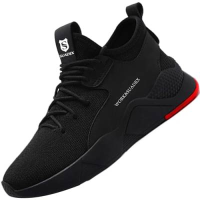 SUADEX Arbeitsschuhe Sicherheitsschuhe Herren Damen Leicht Atmungsaktiv Stahlkappenschuhe Unisex Sneaker mit Stahlkappe (02-Schwarz 38EU) von SUADEX