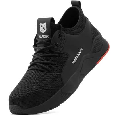 SUADEX Sicherheitsschuhe Herren Arbeitsschuhe Damen Leicht Atmungsaktiv Unisex Stahlkappenschuhe Schwarz 42 EU von SUADEX