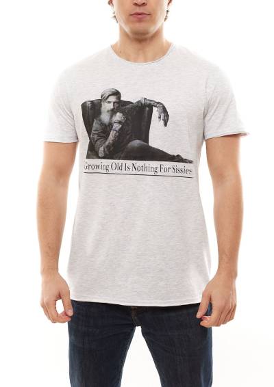 SUBLEVEL Herren veganes Baumwoll-T-Shirt mit Frontprint "Growing Old Is Nothing For Sissies" H12022Z22429B 001 Grau von SUBLEVEL