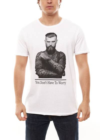 SUBLEVEL Herren veganes Baumwoll-T-Shirt mit Frontprint "You Dont Have To Worry" H12022Z22429B 001 Weiß von SUBLEVEL