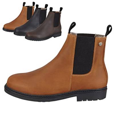 SUEDWIND FOOTWEAR Chelsea Boot »NEW WORK WINTER« bequeme Stiefelette aus Rindsleder Made in Portugal | Reitschuh mit robuster Gummisohle | Merino Lammfell | Schuh Schlupf Stiefel | Cognac 37 von SUEDWIND FOOTWEAR