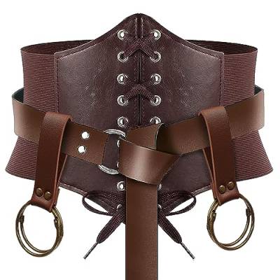 SUMGOGO 4 Pcs Korsett Bund Mittelalter Leder Gürtel Becher Halter Strap Rock Wanderungen Renaissance Faire Cosplay Kostüm Zubehör, Braun, S-Waist/25.6"-34" von SUMGOGO