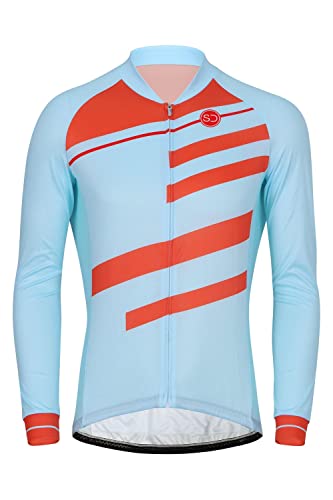 SUNDRIED Herren Langarm Retro Radtrikot Rennrad Radtrikot Blau Mountainbike Shirt (Blau, XS) von SUNDRIED