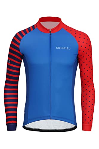 SUNDRIED Männer mit langem Ärmeln Stripe Cycle Jersey Mountain Bike Shirt Retro Road Cycling Top für Männer (Blue S) von SUNDRIED