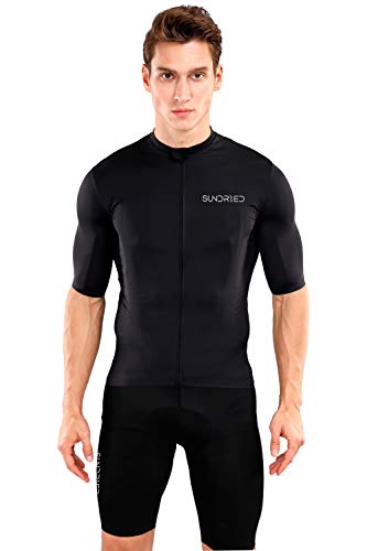 SUNDRIED Mens-Schwarz-Zyklus Jersey Premium-Bike Bekleidung Italienische Fabrics Straße und MTB Bike (schwarz, XXL) von SUNDRIED