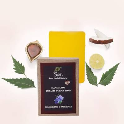 SVATV Handmade Seife with natural, soothing herbs of Lemongrass & Patchouli, Moisturized skin - Traditional Ayurvedic Herbal body Seife bars for Men & Women, all skin types - 125g von SVATV