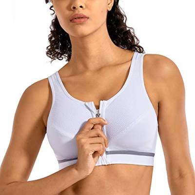 SYROKAN Damen Sport BH Starker Halt - Vorderverschluss Ohne Bügel Und Einlagen für Nach Brust OP Fitness Lauf Yoga Weiss_Neu 80B von SYROKAN