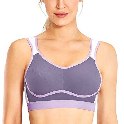 SYROKAN Damen Sport BH Starker Halt Große Brüste - Bequem Ohne Bügel Nicht Gepolstert Bustier Violett und grau 80E von SYROKAN