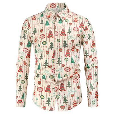 Saclerpnt Bedruckte Hemd Herren Weihnachten Langarm Hemden Slim-Fit Fun 3D Gedruckt Freizeithemd Lustiges Muster Shirt(Beige,XL) von Saclerpnt