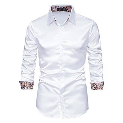 Saclerpnt Herren-Hemd Slim-Fit Businesshemd Mode Retro Langarm Freizeithemd Revers Herrenhemden: Größen S bis XXL(Weiß,L) von Saclerpnt