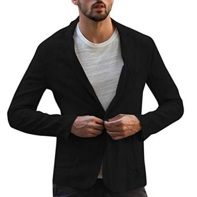 Saclerpnt Herren Leinen Anzugjacke Slim-Fit Leichte Sakko Bequem Revers Blazer Elegante Freizeit Jacket(Schwarz,L) von Saclerpnt