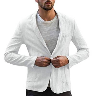 Saclerpnt Herren Leinen Anzugjacke Slim-Fit Leichte Sakko Bequem Revers Blazer Elegante Freizeit Jacket(Weiß,3XL) von Saclerpnt