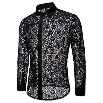 Saclerpnt Herren Transparent Hemd Sexy Freizeithemd Mesh Langarm-Shirt Club Bar Hemd Freizeit Netzhemd(Schwarz A,M) von Saclerpnt