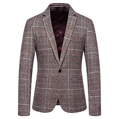 Saclerpnt Klassisch Casual Sakko Herren Business Anzug Jacke 1 Knopf Blazer Slim Fit Karierte Anzugjacke(Rot，XL) von Saclerpnt