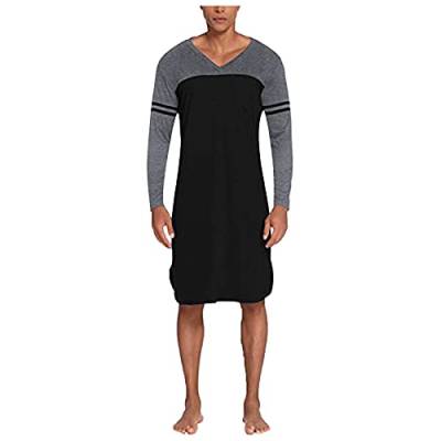 Saclerpnt Nachthemd Herren V-Ausschnitt Loungewear Lang Pyjama Nachtwäsche Langarm Herren Soft Schlafhemd(Schwarz,XL) von Saclerpnt