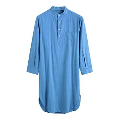 Saclerpnt Roben Herren Einteiliger Schlafanzug Pyjama Lange Langarm Robe Mode Rundhals Nachthemd mit Knopfleiste(Blau,M) von Saclerpnt