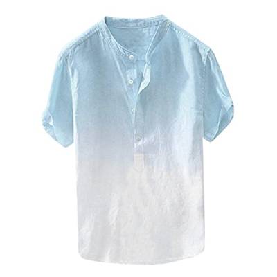 Saclerpnt Sommer Herren Hemd Stehkragen Kurzarm Leinenhemd Fashion Gradient Freizeithemd Urlaub Atmungsaktive Hemden(Blau,5XL) von Saclerpnt