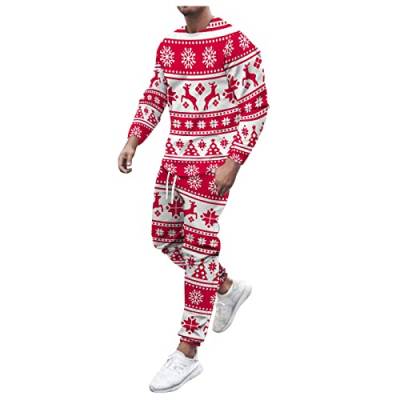 Saclerpnt Weihnachten Jogginganzug Herren Trainingsanzug 3D Druck Rundhals Langarm Sweatshirt & Hose Set Freizeitanzug(Rot,XXL) von Saclerpnt