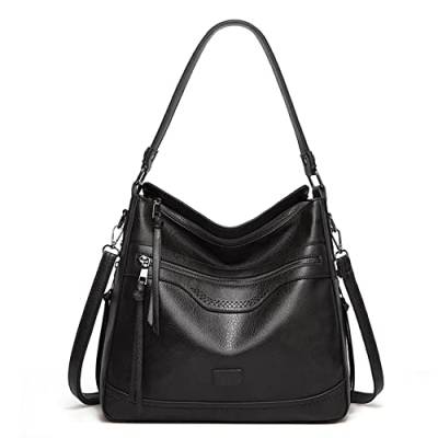 Sacmill Damen Handtasche PU Leder Umhängetasche Shopper Top-Griff Tragetaschen Elegant Schultertasche für frauen (Schwarz1022) von Sacmill