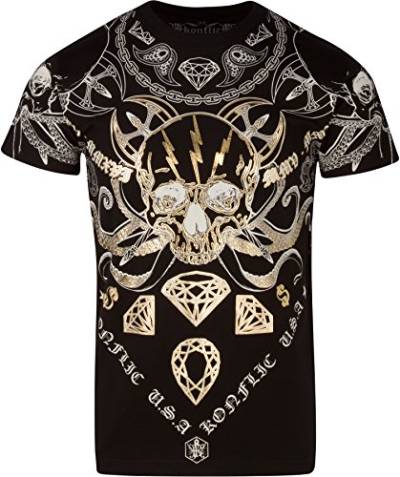 Sakkas T802 - Aksel Herren Essential Kurzarm Baumwolle T-Shirt Diamond Skull & Tentacles - Schwarz - 2XL von Sakkas