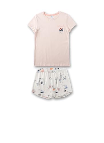 Sanetta Mädchen-Schlafanzug kurz Lila | Hochwertiger und bequemer Schlafanzug aus Bio-Baumwolle für Mädchen. Kurzarm Schlafanzug mit Paris-Print | Pyjamaset für Mädchen von Sanetta